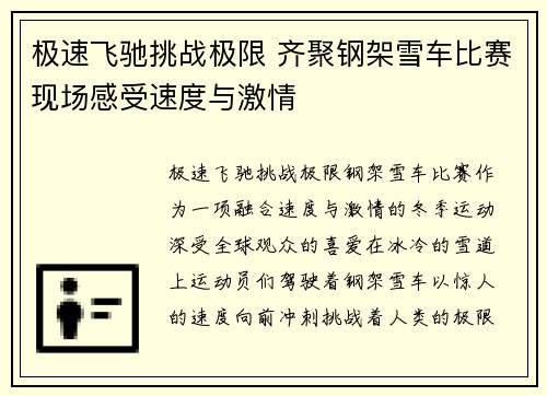 极速飞驰挑战极限 齐聚钢架雪车比赛现场感受速度与激情